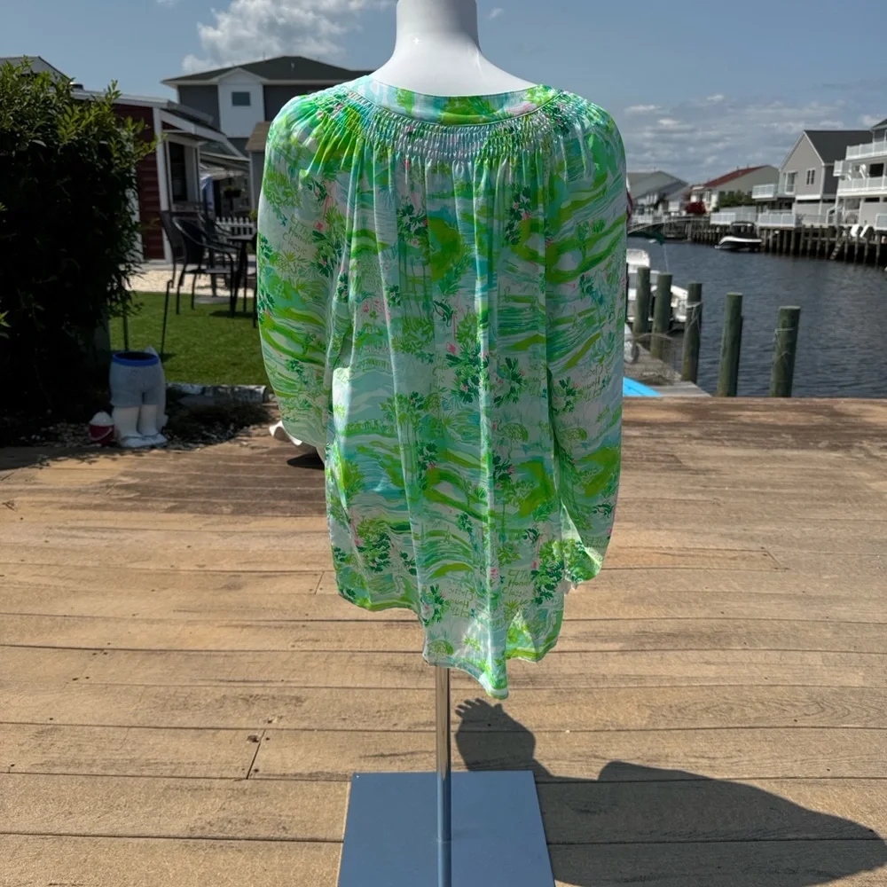 Honda Classic Gold Lilly Pulitzer Tropical Green and Blue Blouse - Picture 2 of 11